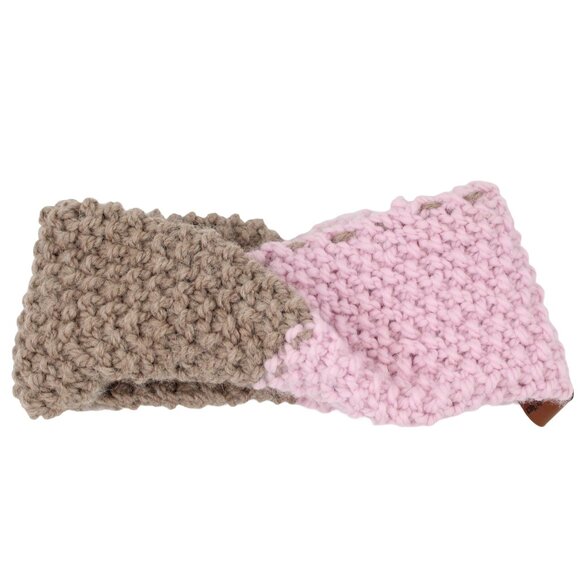 Handmade Knit Powder Pink & Beige Seed Stitch Wool & Alpaca Ear Warmer Headband - Picture 3 of 4